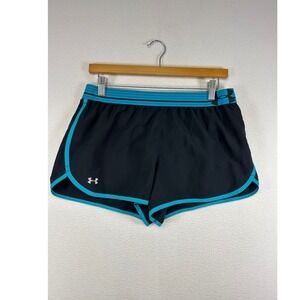 Athletic Under Armour Women Medium Black Teal Running Shorts 1253858 10in Length